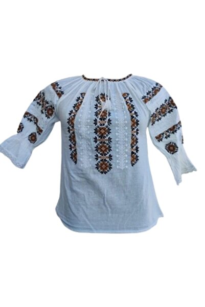 OEM Ie pentru dama, traditionala, bumbac, Bej-alb, marime XL