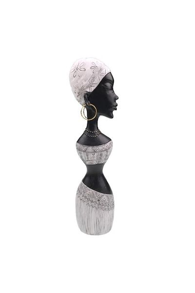 OEM Decoratiune din rasina, African Woman, 8x36cm, Negru-Alb Murdar