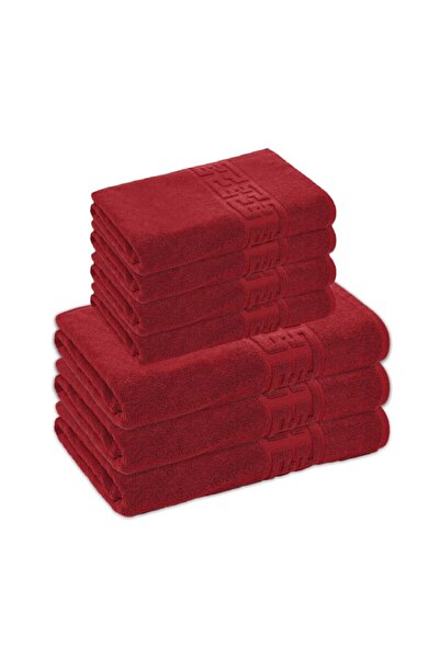 OEM Set 7 Bath Towels, Cotton, Greek Border, 500g/m², 50x90cm/70x140cm, Red