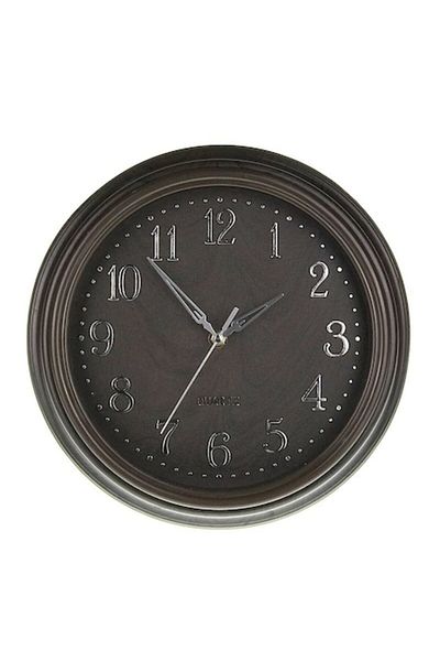 OEM Ceas de perete cu ramă dublă care imită lemnul, 30x30 cm, negru
