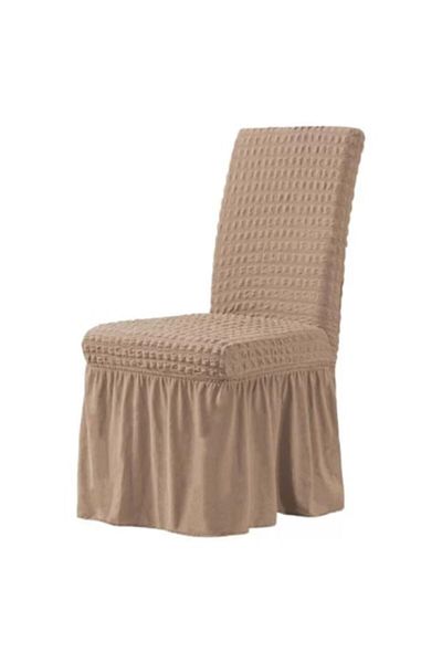 OEM Set 6 huse de scaun, creponat cu volane, poliester și lycra, culoare cafea cu lapte