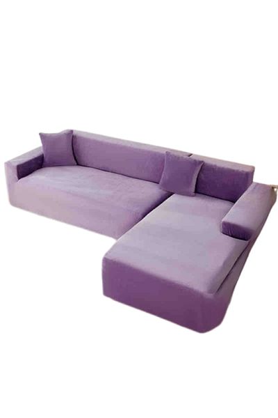 OEM Husă elastică pentru canapea de colț, Jojo Home, catifea, culoare uni, L/M, 130x180cm/180x230cm, violet