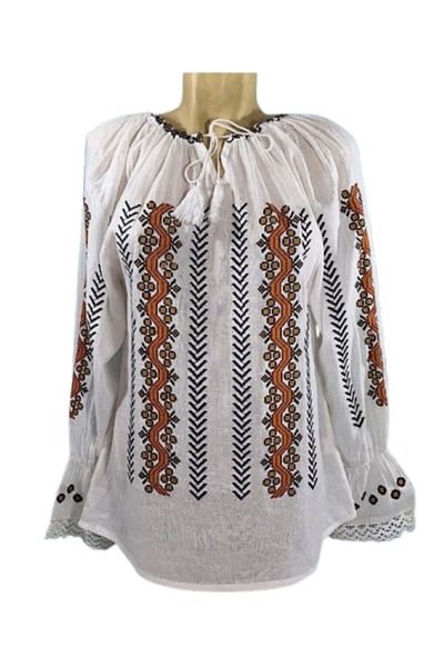 OEM Women's Blouse, Cotton, Long Sleeve, Traditional Model, Embroidery Mustard-Black, Size XL