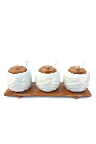 OEM Kitchen set, 3-piece olive oil dispenser with wooden holder, 30x12cm
