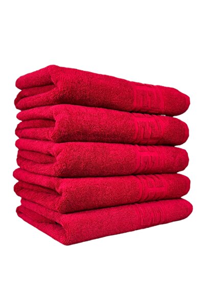 OEM Set 5 Face Towels, Cotton, Greek Border, 500g/m², 50x90cm, Red