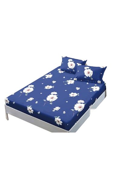 OEM Set cearșafuri și fețe de pernă, Finet, 3 piese, dimensiune unică, 140x200cm, model floral, bleumarin-alb