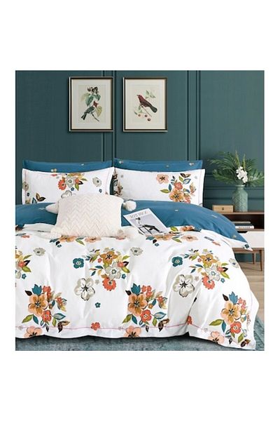 OEM Lenjerie de pat, Imprimeu Flori Multicolor, 4 Piese, 2 persoane