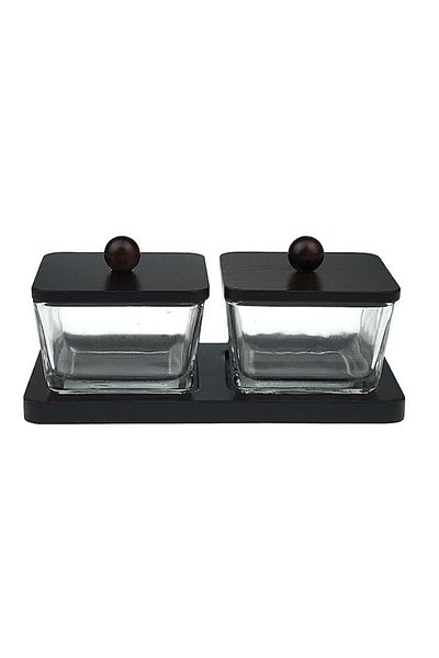 OEM Set sticle de ulei de măsline din sticlă, 2 boluri, capac din lemn, 20x9cm, transparent-negru
