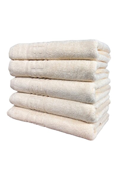 OEM Set 5 face towels, Cotton, Greek Border, 500g/m², 50x90cm, Ivory