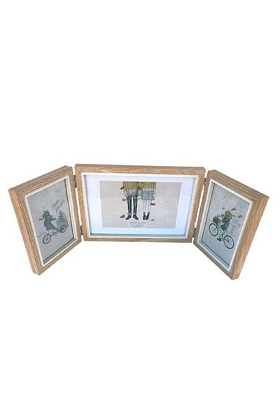 OEM Ramă foto din lemn pentru trei imagini conectate cu balamale, maro, 50x70 cm