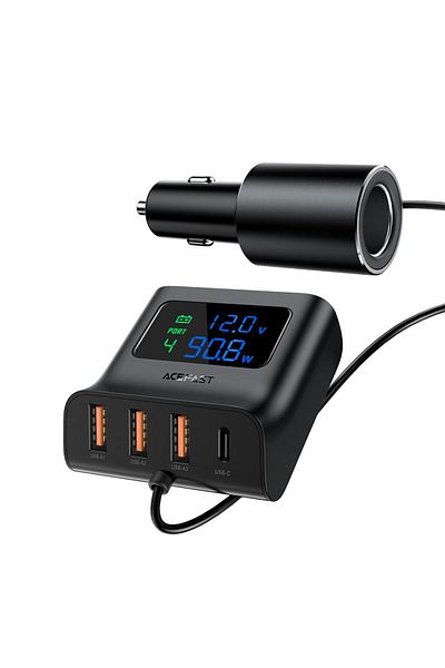 Acefast Încărcător auto cu stație de încărcare 90W USB-C 3x USB QC 3.0 negru
