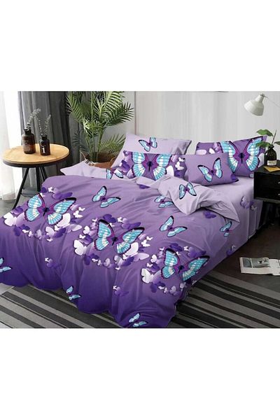 OEM Double Bed Set, Butterfly Print, 2 Persons, 6 Pieces, Finet, 220x230cm, Multicolor