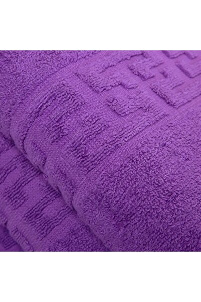 OEM Set 3 Hand Towels, Cotton, Bicolor, Greek Border, 500g/m², 30x50cm, Gray-Purple