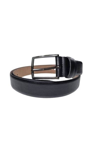 OEM Men's Belt, Synthetic Leather, Black Glossy, Width 3.5 cm, Length 115 cm