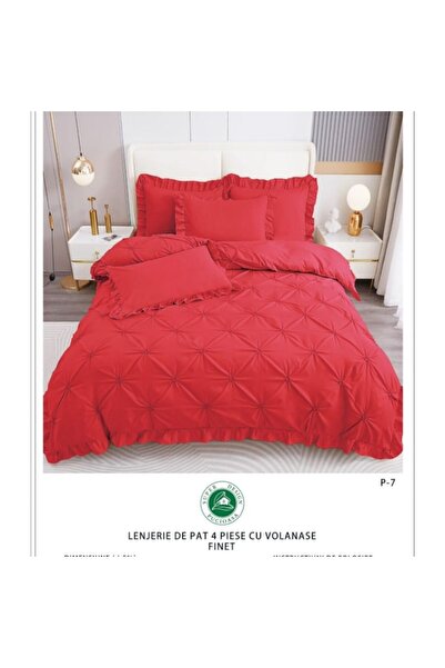 OEM Double Bed Embroidered Bedding Set, Finet, Uni, 4 Pieces, 230x250cm, Red