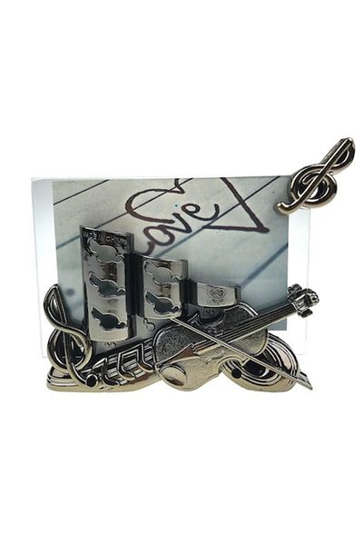OEM Ramă foto din plastic cu suport pentru instrumente muzicale, 15x15 cm, argintie