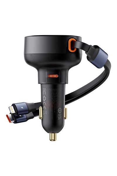 Baseus Ładowarka samochodowa z USB-C i ze zwijanym kablem USB-C iPhone 60W czarny