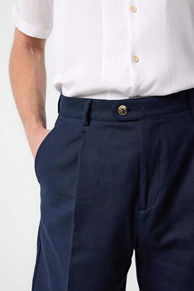 Antioch Navy Blue High Waist Pleated Men's Shorts