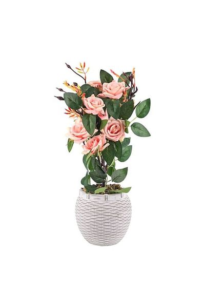 OEM Ceramic Pot with Rose, 20x40 cm, Pink-Multicolor, M1