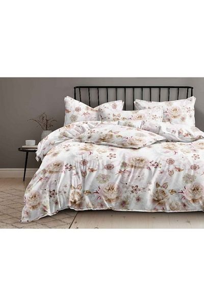 OEM Double Bed Linen, 2 Persons, 4 Pieces, 240x250 cm, Beige Floral Print