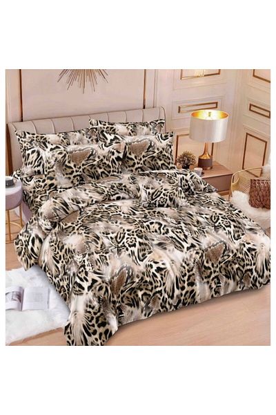 OEM Double Bed Linen, Reversible, 6 Pieces, Animal Print, 2 Persons, 240x250cm, Satin Cotton, Multicolor