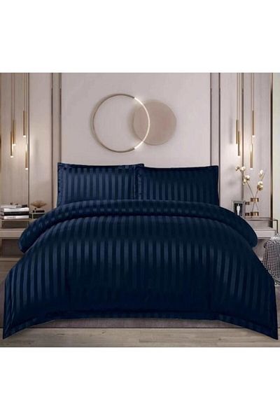 OEM Double Bedding Set, Uni, Damask, 4 Pieces, 2 Persons, 180X200cm, Navy Blue