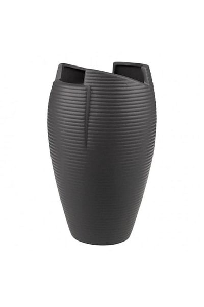 OEM Ceramic Vase with Horizontal Stripes and Crest Opening, 15x30 cm, Black