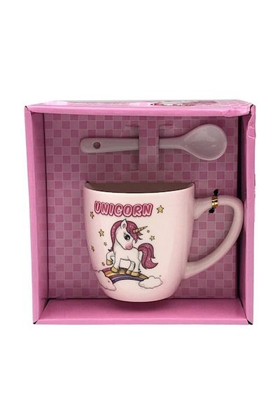 OEM Ceramic Mug with Spoon, Unicorn Design, Multicolor, 14x14cm