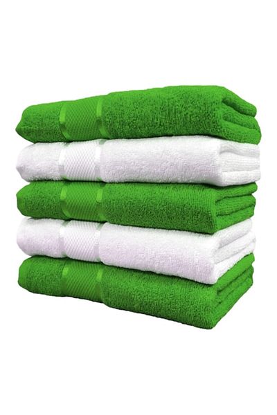 OEM Set 5 prosoape de baie, Bumbac, 400g/m², 70x135cm, Verde deschis-Alb