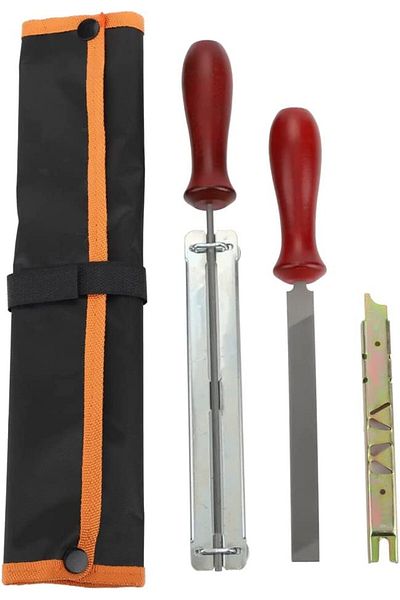 SAVIOR Set of 3 tools for sharpening chainsaw chains Savior, steel/wood, red/silver