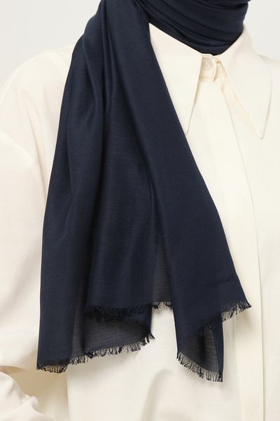 Madame Polo Plain Cheesecloth Shawl Navy Blue