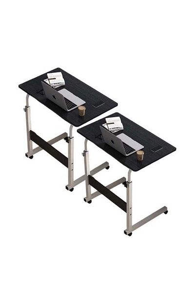 Taimi 2 pieces Side Table with Wheels Adjustable Height Laptop Table For Sofa, Living Room 60X40CM - Black