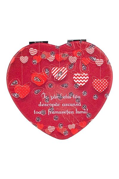 OEM Oglindă de buzunar în formă de inimă cu mesaj text, 7x7 cm, multicoloră