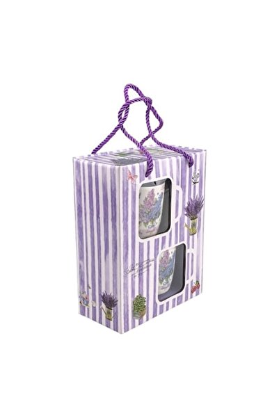 OEM Set de două căni cu lingurițe, design lavandă, 17x21 cm