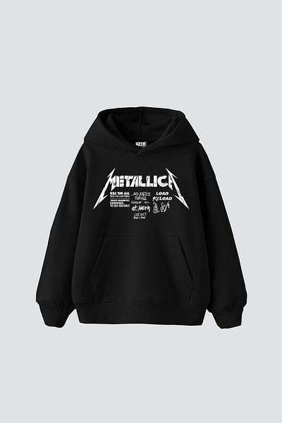 Bak Moda Metallica Road Reload Printed Oversize Women's Black Hoodie