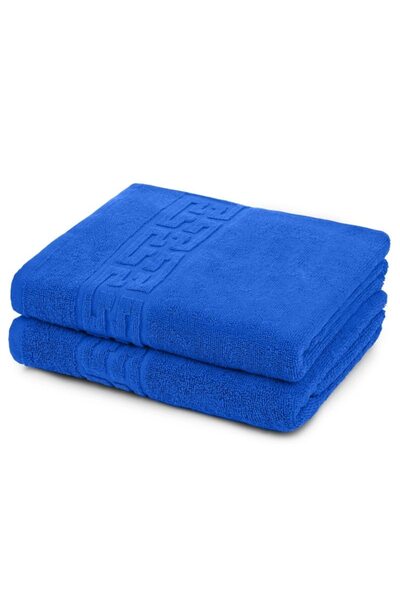 OEM Set 2 prosoape de baie, Bumbac, Bordura Greceasca, 500g/m², 70x140cm, Bleumarin