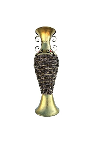 OEM Vază decorativă aurie cu mâner și împletitură din plastic în stil răchită...