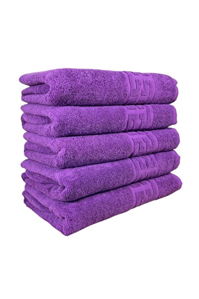 OEM Set of 5 bath towels, Cotton, Greek Border, 500g/m², 70x140cm, Purple