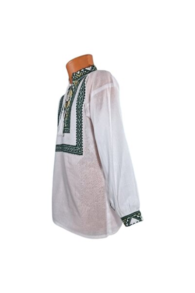 OEM Traditional Shirt for Boys, Cotton, White with Geometric Embroidery, 6 years old