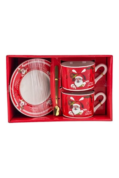 OEM Set ceramic cu cești, farfurioare și lingurițe cu Moș Crăciun și cadouri ...