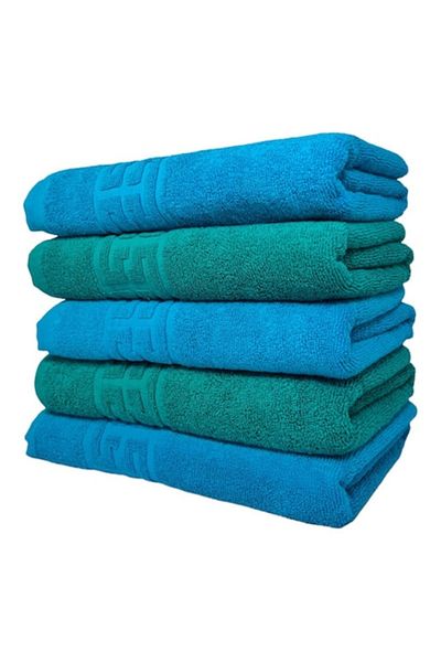 OEM Set 5 prosoape de baie, Bumbac, Bicolor, Bordura Greceasca, 500g/m², 70x140cm, Verde Inchis-Turcoaz