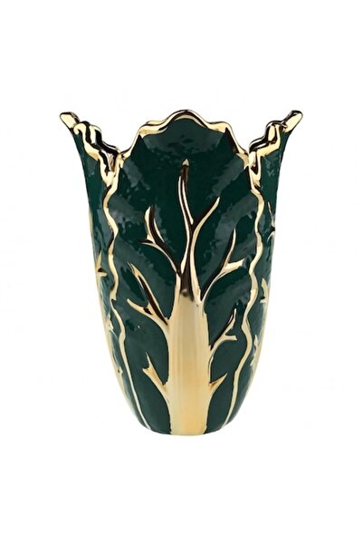 OEM Κεραμικό βάζο με φαρδύ άνοιγμα και κλαδιά δέντρου, 20x28 εκ., σκούρο πράσ...