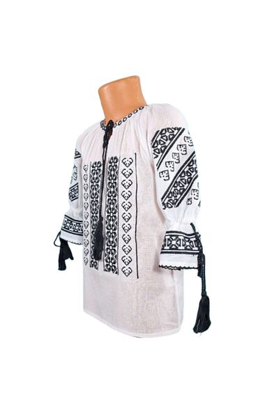 OEM National blouse for girls, cotton, white with geometric embroidery, black, 10 years