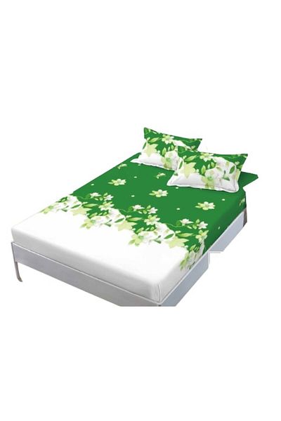 OEM Cearșaf și fețe de pernă, Finet, 3 piese, persoană individuală, 140x200cm, imprimeu Alb-Verde
