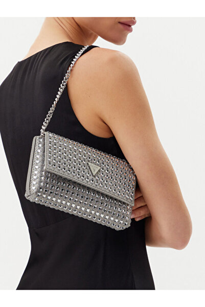 Guess Women Gray Zalına Flap Clutch Sıl