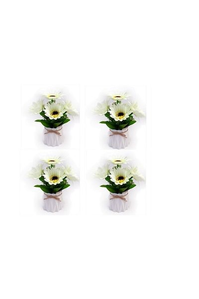 OEM Set 4 ghivece din plastic in forma de punga de cadou cu crizanteme, alb, 12x24 cm