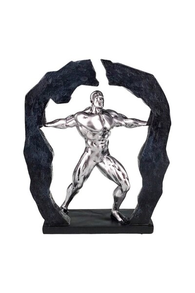 OEM Decoratiune om intre stanci argintiu-negru, 22x27 cm, rasina