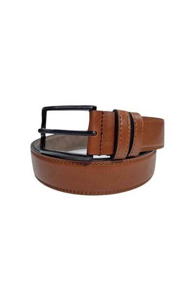 OEM Men's Belt, -Leather, Brown with Stitching, Width 3.5 cm, Length 120 cm