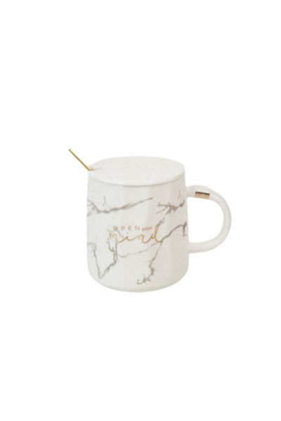 OEM Cană cu capac și linguriță, ceramică 200 ml 8,5x10 cm albă