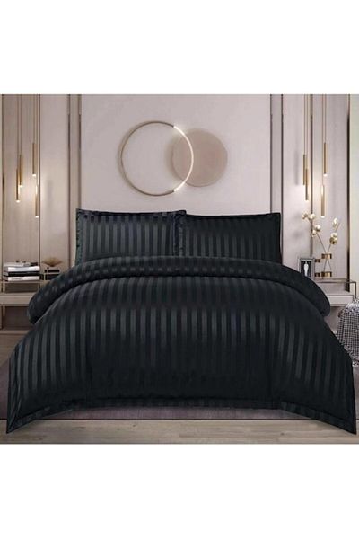 OEM Double Bed Linen Set, Uni, Damask, 4 Pieces, 2 Persons, 180x200cm, Black